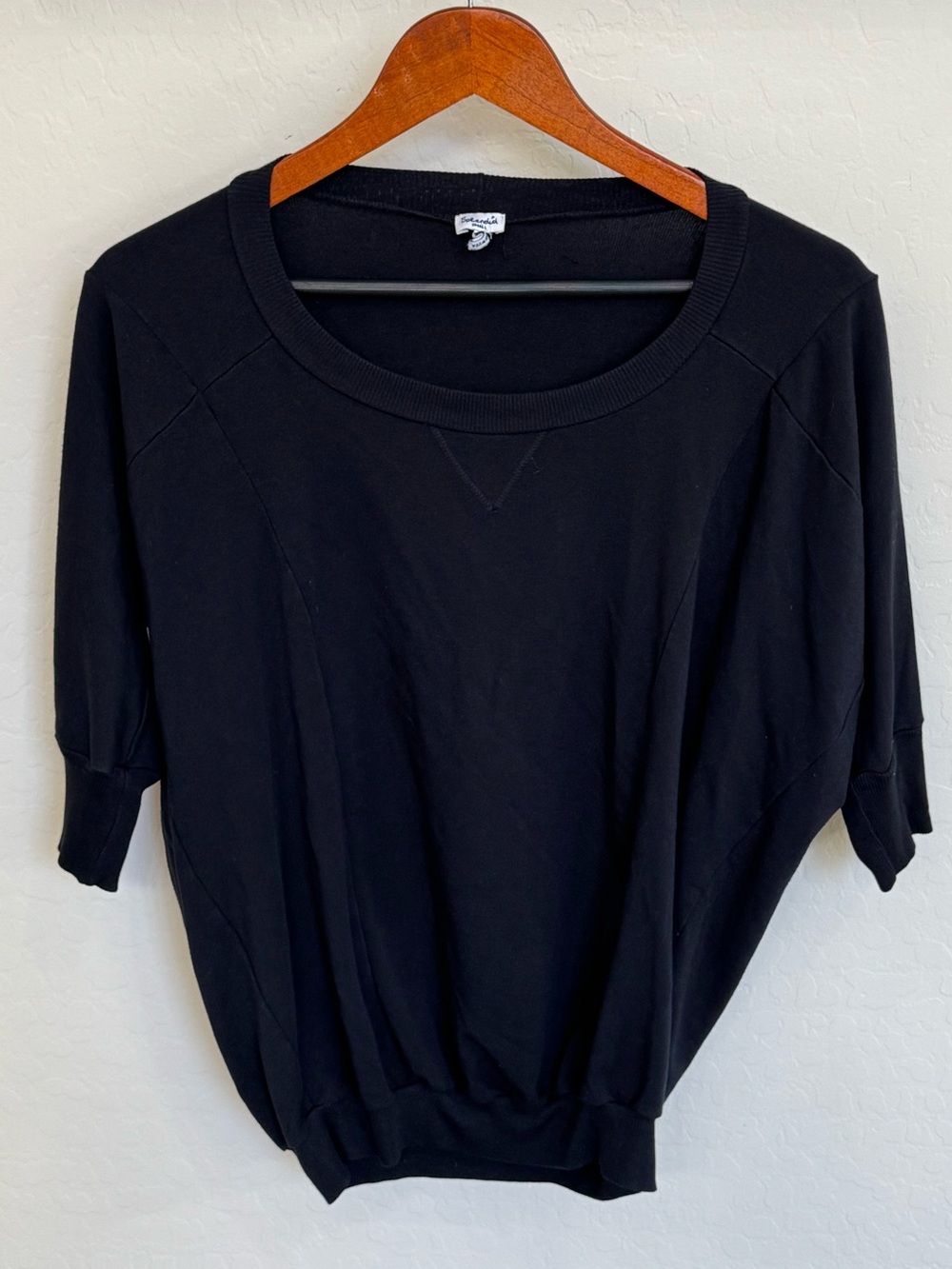 Splendid Black Scoop Neck Banded Hem Top Soft Pima Cotton Modal Size S